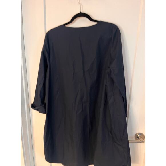 COS Dark Blue V-Neck Long Sleeve Cotton Voluminous A-Line Dress Size 12 - Picture 2 of 7